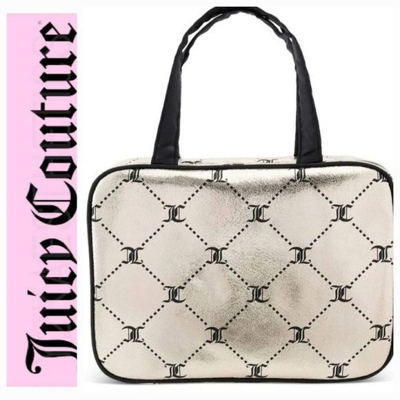 Juicy Couture JC Logo Weekender Cosmetic Bag- Gold/Black - Picture 1 of 5